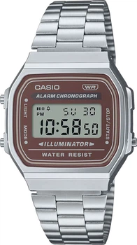 Мужские часы Casio A168WA-5A серебристые подсветка (A168WA-5A)