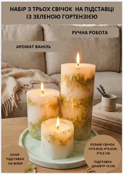 Свечи ароматические парафиновые набор свечей ароматичних арома свеча ручной работы декоративные ароматизированные свечи 3 шт на подставке с веточками зеленой гортензии аромат ваниль