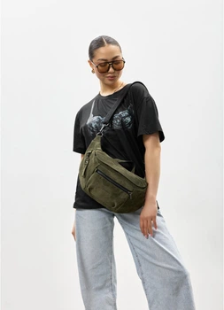 Женская поясная сумка-бананка из натуральной замши SAMBAG Оливковая (550503821)