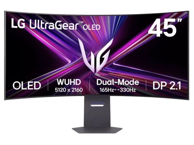 Ігровий монітор LG UltraGear 45GX950A OLED (WOLED), відгук 0.03 мсЧастота:165 Гц, 330 Гц (WFHD)Контрастність:1 500 000:1Яскравість