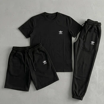 Костюм чоловічий 3 в 1 шорти штани футболка adidas чорний S