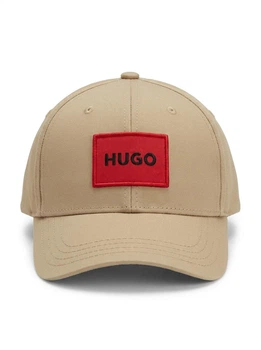 Кепка чоловіча HUGO 50492745 бежева, бавовняна бейсболка з червоним логотипом