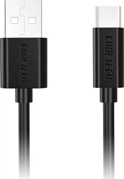 Кабель CHOETECH USB 2.0 AM-Type-C M, 3 м, 18W PVC Black (AC0004-BK)