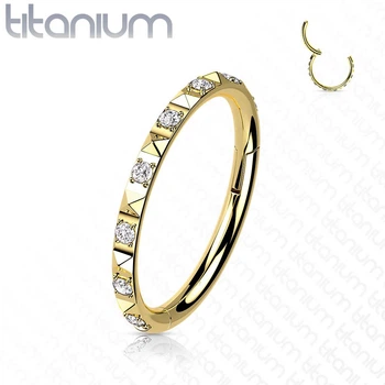 Кольцо кликер из титана Spikes RHT88-1608-GDC для пирсинга септума, трагуса, хеликса (Толщина: 1,2мм, Диаметр: 8мм, Золотистый)