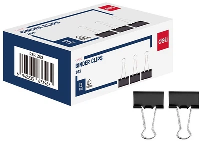 Биндеры Deli Classic EZ63 32 мм 2 пачки по 12 шт Черных (2000400812195) (COPY)