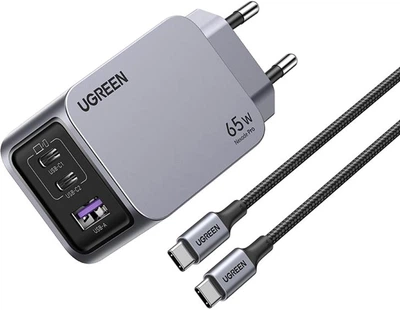 Мережевий зарядний пристрій Ugreen X755 Nexode Pro 2xUSB-C + USB 65W GaN Charger with USB-C Cable Gray (UGR-25871)