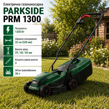 Электрическая газонокосилка PARKSIDE PRM 1300 Вт ширина 32 см травосборник 30 л