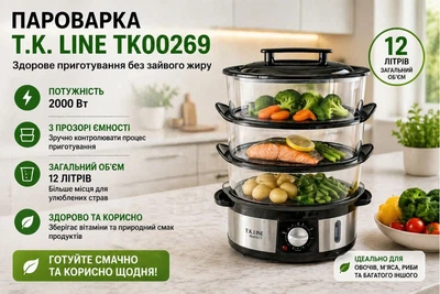 Пароварка T.K. Line TK00269 2000 Вт 12 літрів з таймером