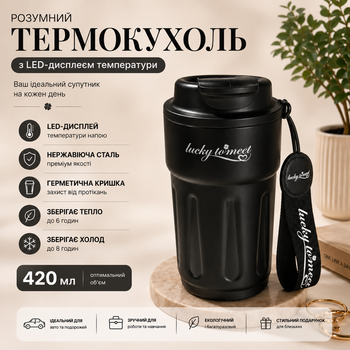 Умная термокружка Lucky to Meet 420 мл с LED-дисплеем температуры, нержавеющая сталь (Черный)
