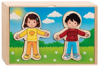 Пазл деревянный Goki Dress-Up Boy and Girl в коробке 36 элементов 57475 (4013594574754)