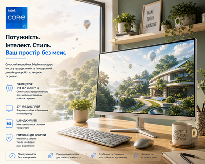 Моноблок 27" Medion (Lenovo Group) Akoya E27401 | Intel Core i5-1035G1 | IPS (1920x1080) FullHD | RAM 8 ГБ | SSD 512 ГБ | Intel UHD Graphics | Wi-Fi 5 | Bluetooth 5.0 | Тонкий корпус | Win11 (5202)