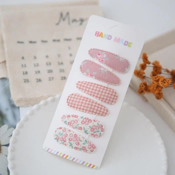 Набір дитячих заколок 6 шт тканинні pink flowers 6 см