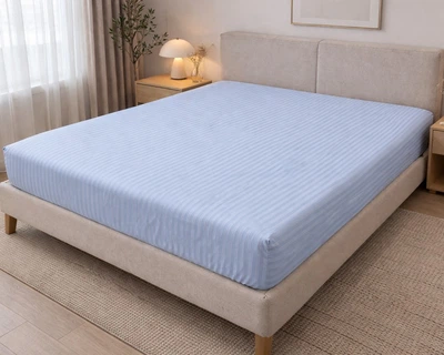 Простынь на резинке LARA сатин-страйп LUX blue d13178 160х200х25
