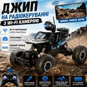 Машинка на радиоуправлении с Wi-Fi камерой ExTreme 4x4 — джип на пульте, управление со смартфона, амортизация