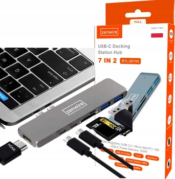 USB-хаб Zenwire Adapter 7in1 HUB USB-C HDMI 4K SD Macbook Pro / Air Grey (BYL-2011N)