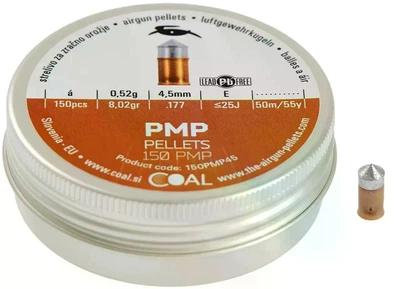 Кулі Coal PMP 4.5 мм (0.52 г) 150 шт, безсвинцеві, твердий сердечник з цинку, конічні, 25 Дж
