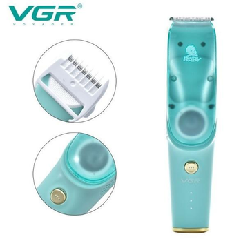 Дитяча машинка для стрижки волосся VGR 151 Baby Hair Clipper безшумна до 50 дБ IPX7 акумулятор 800 мАг 120 хв роботи USB 3 насадки контейнер для волосся
