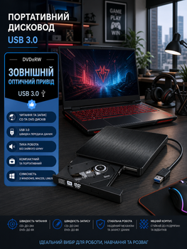 Внешний оптический привод Grand-X DVD±RW USB 3.0 (запись и чтение CD/DVD)