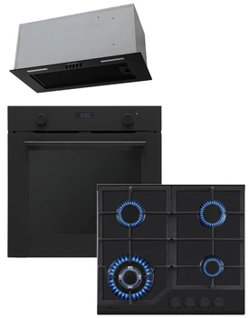 Комплект Духова шафа електрична Interline OEG 670 ETN BA Nano Matte + Варильна поверхня газова Interline HGG 760 FGT BA Nano Matte + Витяжка Interline LINE S BL A/60 GL/PB