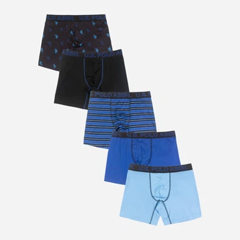 Набір трусів боксерів чоловічих бавовняних U.S. Polo Assn USM243VB59-0000A(Assorted 3) M 5 шт Синій/Темно-синій із блакитним/Блакитний/Синій із блакитним/Чорний із синім (885036437699)