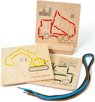 Набір іграшок для шнурування Bigjigs Toys Lacing by Numbers Construction 3 шт 34049 (691621820490)