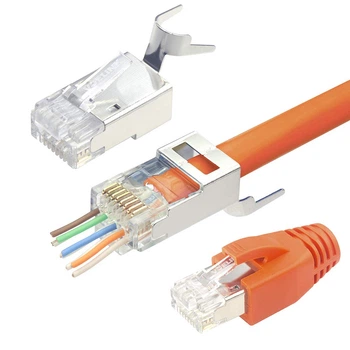 Екранований мережевий роз'єм VCELINK Gen 2 RJ45 Cat7 Cat6A кабель з навантажувальною планкою та захисними ковпачками (my-15043)