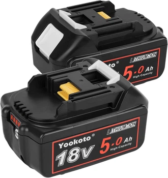 Акумулятор Yookoto 18 В для зарядного пристрою Makita BL1850B: комплект з 2 літій-іонних акумуляторів ємністю 50 А·год зі світлодіодним індикатором (my-17016)