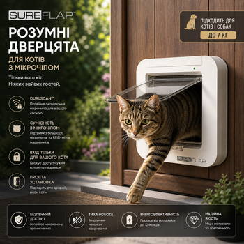 Дверцята для кішок SureFlap Sure Petcare DualScan з мікрочіпом, RFID-бірки для нашийників та сумісність з мікрочіпом, керування