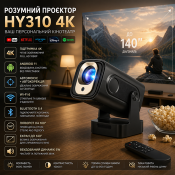 Видеопроектор Alwtniet HY310 4K Full HD Android 11. Ваш персональный кинотеатр с автокоррекцией и Wi-Fi 6
