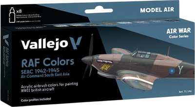 Набір акрилових фарб Vallejo Model Air - Air War - RAF Colors - Seac 1942-1945 - Air Command South East Asia 8 шт x 18 мл (8429551711463)