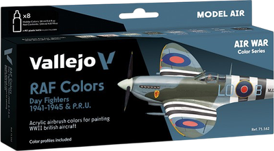 Набір акрилових фарб Vallejo Model Air - Air War - RAF Colors - Day Fighters 1941-1945 and P.R.U. 8 шт x 18 мл (8429551711623)