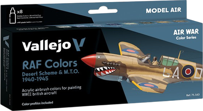 Набір акрилових фарб Vallejo Model Air - Air War - RAF Colors - Desert Scheme and M.T.O. 1940-1945 8 шт x 18 мл (8429551711630)