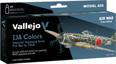 Zestaw farb akrylowych Vallejo Model Air - Wojna powietrzna - kolory IJA - Cesarska armia japońska – okres przedwojenny do 1945 roku 8 szt x 18 ml (8429551711524)