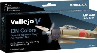 Zestaw farb akrylowych Vallejo Model Air - Wojna powietrzna - kolory IJA - Cesarska marynarka wojenna Japonii – okres przedwojenny do 1945 roku 8 szt x 18 ml (8429551711692)