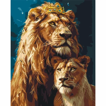 Картина по номерам "Король лев и львица" LW0320 с красками металлик 40х50 см