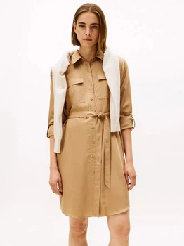 Плаття-сорочка міді літнє жіноче Tommy Hilfiger XW05979-RBC(Safari Canvas) XS Коричневе (198296275193)