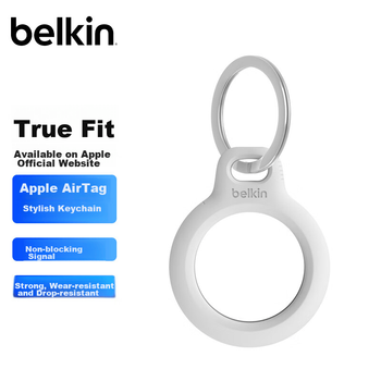 Брелок BELKIN AirTag/AirTag2, совместимый с устройствами Apple AirTag, защита от потери, силиконовый грязеотталкивающий противоударный чехол для трекера F8W973, белый.