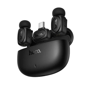 Беспроводная петличная радиосистема Hoco L19 Graceful 2-в-1 с зарядным кейсом Lightning / Type-C Черный