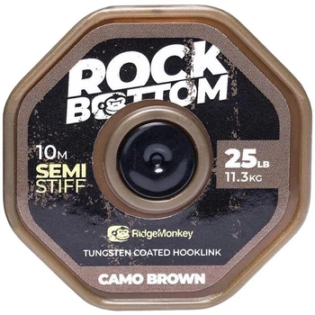Поводковый материал RidgeMonkey Connexion Rock Bottom Tungsten Semi Stiff Coated Hooklink Camo Brown 10m 25lb