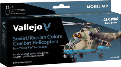 Zestaw farb akrylowych Vallejo Model Air - Wojna powietrzna - Kolory radzieckich/rosyjskich śmigłowców bojowych od zimnej wojny do dziś 8 szt x 18 ml (8429551716017)