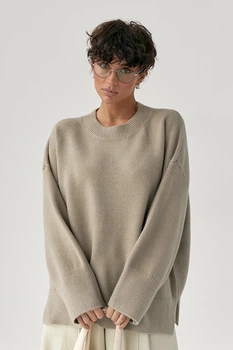 Вільний джемпер в'язаний з розрізами Lurex Кавовий One Size (3990)