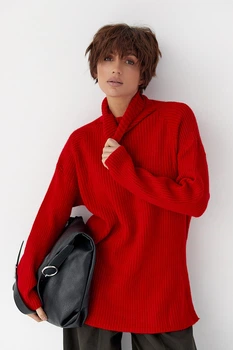 В'язана туніка в рубчик з високою горловиною Lurex Червоний One Size (333)