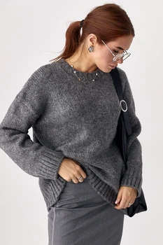 Вязаный женский джемпер oversize Lurex Серый One Size (30320)