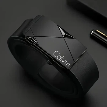 Чоловічий ремінь Calvin 120 см зі штучної шкіри з автоматичною пряжкою, стильний класичний ремінь для джинсів та штанів чорний