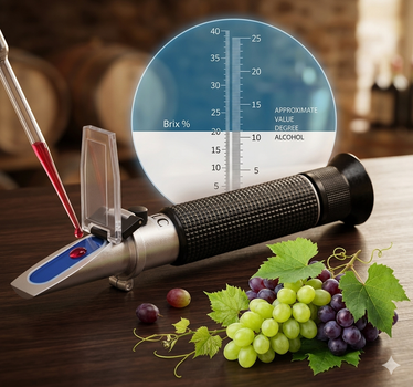 Рефрактометр винный для вина и пивоварения | 0–40% Brix / 0–25% Alcohol шкала | Измерение сахара виноградного сока |