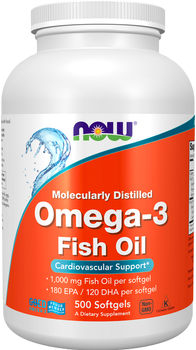 Suplement diety Now Foods Omega-3 1000 mg 500 kapsułek żelatynowych (733739016539)