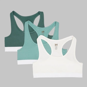 Бюсгальтер топ (3шт) H&M 134 140см зелено-білий 2910942256