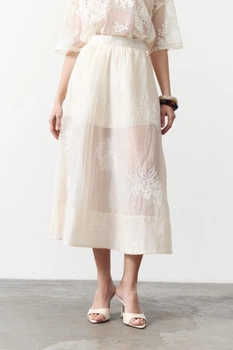 Спідниця міді з тенселу Tencel Bloom Skirt Milk в молочному кольорі LiLove 411 M