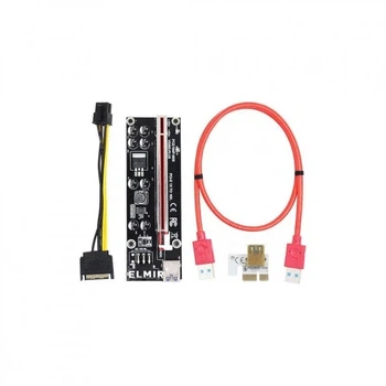 Райзер Dynamode PCI-E x1 to 16x 60cm USB 3.0 Червоний Cable SATA to 6Pin Power v.009S Plus Чорний (RX-riser 009S Plus)