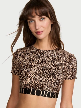 Жіночий топ-бралет Victoria's secret Cotton Short-Sleeve Bralette Crop Top Leo S Тигровий